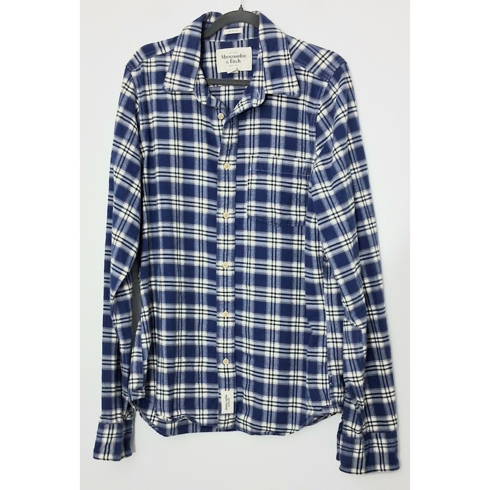 Abercrombie Fitch Muscle Flannel Shirt XXL Blue Navy‎ Plaid Button Up Cowboy